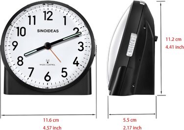 Радіокерований будильник, аналоговий радіокерований будильник без цокання, з нічником та функцією повтору будильника, потрібна 1 батарейка типу АА 1,5 В (не входить до комплекту) (чорний)