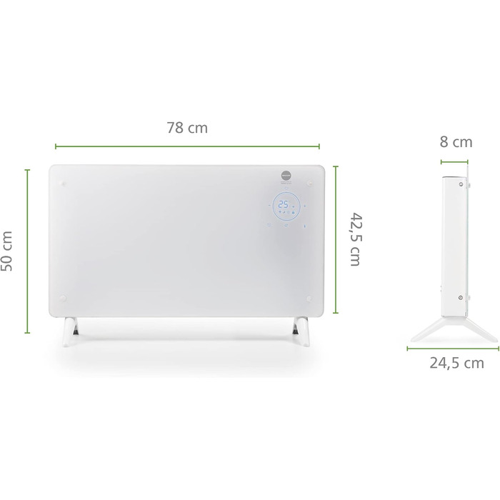 Скляний конвектор MACOM Enjoy & Relax 937 Thermo-Glas, елегантний обігрівач із загартованого скла, швидкий нагрів, 1000/2000 Вт, Tlc, 24-годинний таймер, термостат, настінний монтаж (кріплення в комплекті)