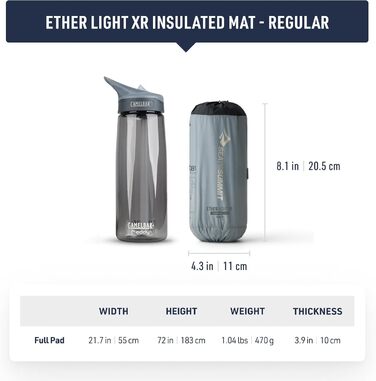 Надувний матрац Ether Light XR Thermo Air Mattress Regular Утеплювач ThermalCore Клапан Xpress Система блокування чохла для речей та подушки Ультракомпактний 3 сезони Для походів Сірий 470 г