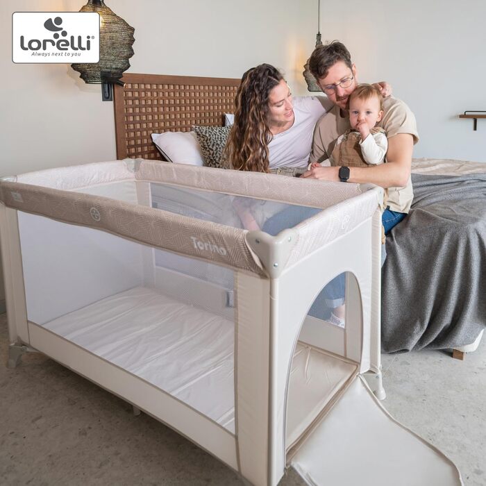 Дитяче ліжечко Lorelli Baby Travel Cot, дитяче ліжечко та манеж 2 в 1 Torino з боковим входом, ліжечко від народження до 15 кг, складне, включаючи сумку для перенесення, зелене