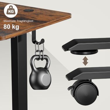 Електричний стіл з регульованою висотою 120 x 60 см, офісний стіл, стіл для роботи стоячи, комп&39ютерний стіл з пам&39яттю положення та технологією запобігання зіткненням, вінтажний стиль, 120 x 60 см