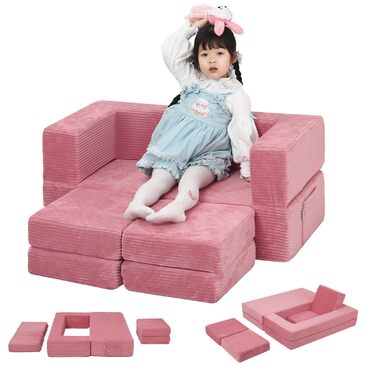 Дитячий диван MeMoreCool з вельвету, розкладний диван з пінопласту, модульний міні-диван для дитячої кімнати та спальні, рожевий вельветовий рожевий
