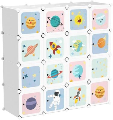 Шафа для зберігання речей своїми руками, для підвішування одягу, для дітей, з 16 кубиками, 4 шт. ангами для підвішування, 123 x 41 x 123 см, білий LPC905W01