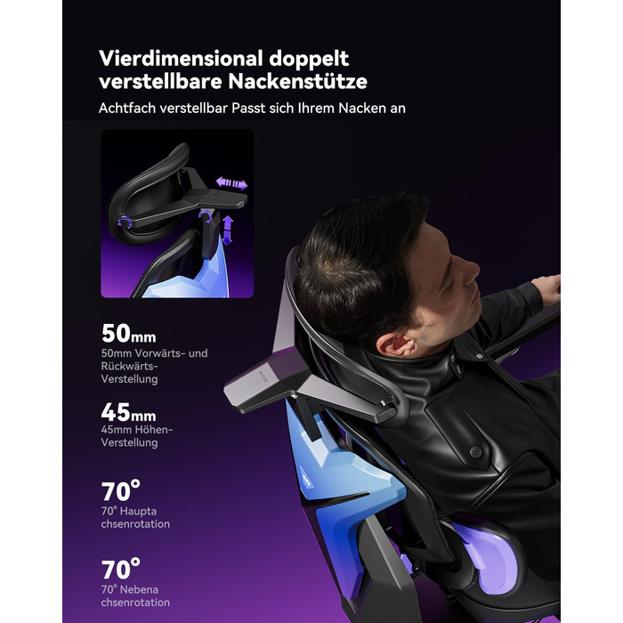 Ергономічне ігрове крісло AutoFull G7, ігрові крісла з динамічною поперековою підтримкою, поворотними підлокітниками на 720 по двох осях, нахилом спинки на 140 та подушкою для шиї 4D (лазерне) Laser Color