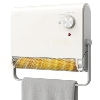 Електричний обігрівач для ванної кімнати, 2000 Вт, сушить білизну, тихий настінний обігрівач, енергоефективний портативний керамічний вентилятор, термостат з 3 режимами роботи, захист від перегріву та перекидання