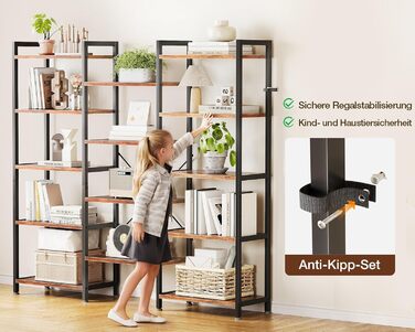 Книжкова полиця Coleshome з 14 полицями, металевий каркас, 5 ярусів, промисловий дизайн, стелаж-перегородка з місцем для зберігання, 24 x 125,6 x 145,4 см, окремостояча полиця для офісу, вітальні, спальні, кухні, коричнева, 5 ярусів