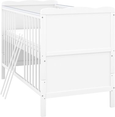 Дитяче ліжечко 70x140 біле, що трансформується в дитяче ліжко Jack з шухлядою