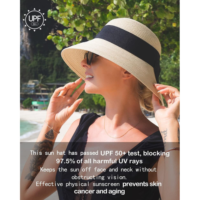 Жіночий солом&39яний капелюх Comhats, складний літній капелюх, пляжний капелюх із широкими полями, розмір L, 69087бежевий