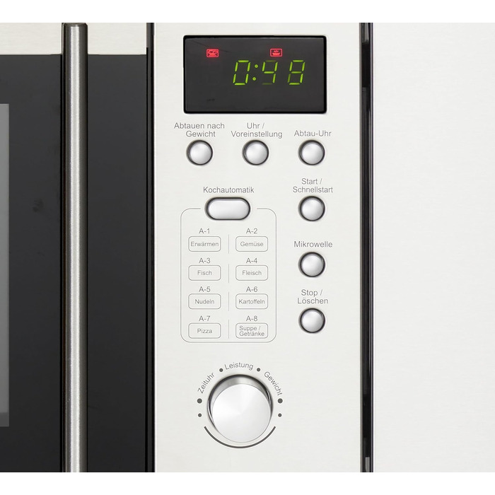 Вбудована мікрохвильова піч MW800-20.8 EB Варильна камера 20 л 800 Вт 5 рівнів потужності 8 програм Кришка з нержавіючої сталі 59,5см Поворотний стіл 24,5см Функція розморожування