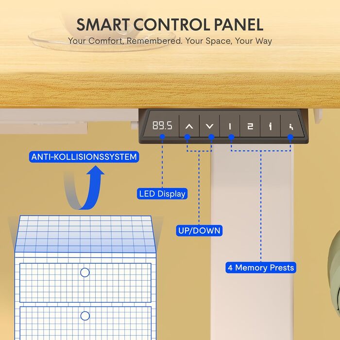 Стіл FlexiSpot з регульованою висотою Basic з організацією кабелів, гачками та цільною стільницею, ергономічний стіл для домашнього офісу, офісний стіл (120x60 см, клен) 120 x 60 см клен біла рама