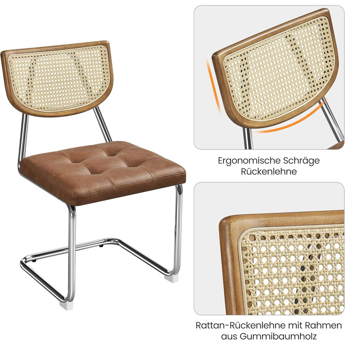 Комплект кухонних стільців Yaheetech із 2 шт. , обідні стільці зі спинкою з ротанга, консольне крісло зі штучної шкіри, м&39яке крісло для їдальні/кухні/вітальні/ресторану, ретро-коричневий