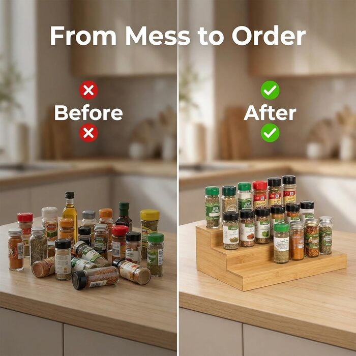 Бамбукова підставка для спецій для шафи, дерев&39яна підставка для спецій для кухні, комори, для зберігання речей, органайзер, 3 яруси, стільниця (2 шт.)