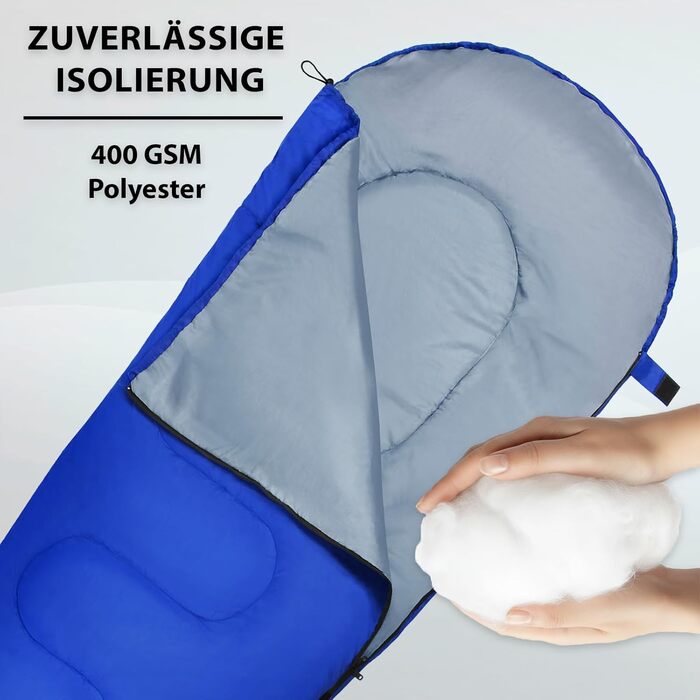 Спальний мішок Mummy, 4 сезони, 225 x 80 см -17 C, 400 г/м, невеликий розмір, ультралегкий, для подорожей, кемпінгу, трекінгу, відпочинку на природі, теплий, синій, лівий