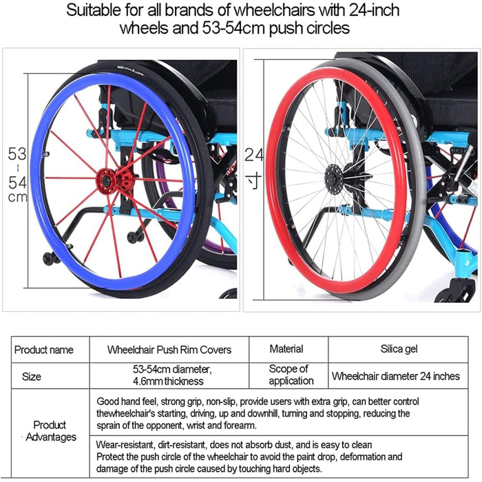 Чохли для крісел колісних MLQZF, нековзні 24-дюймові чохли для ручки для інвалідного візка, 1 пара силіконових кілець для рукоятки для інвалідного візка, рожеві, 24 дюйми 24 дюйми рожево-рожеві