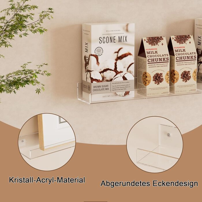 Настінна довга полиця з прозорого акрилу 91,4 см, 2 шт., пересувні акрилові книжкові полиці, настінне кріплення з невидимим карнизом