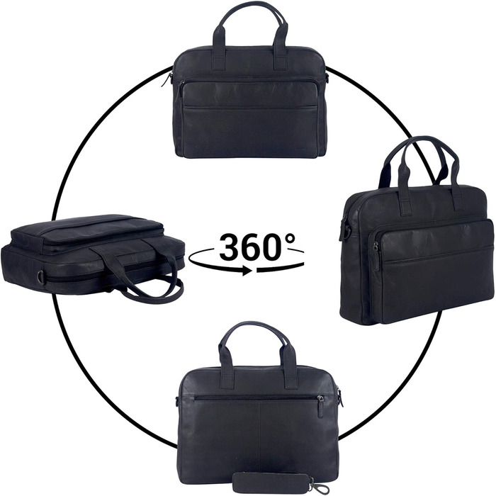 Сумка для ноутбука Sunsa 15 дюймів. Шкіряний діловий портфель. Чорна сумочка. Чоловіча сумка через плече у вінтажному стилі.