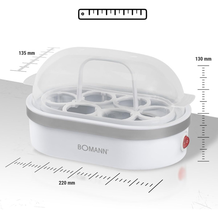 Яйцеварка Bomann на 6 яєць Яйцеварка з антипригарним покриттям Яйцеварка із звуковим сигналом Електрична яйцеварка з тримачем для