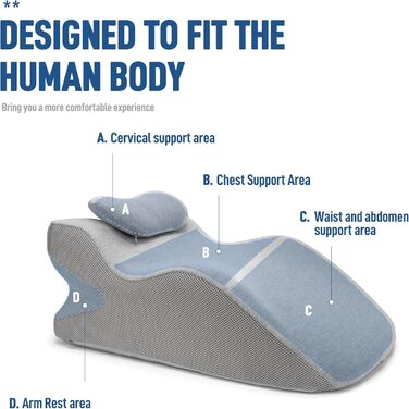 Подушка на животі Ергономічна подушка-відкидка для читання в ліжку, з пінопластовою опорою та дихаючою тканиною, клиноподібна подушка обличчям вниз зі знімним чохлом, сірий колір