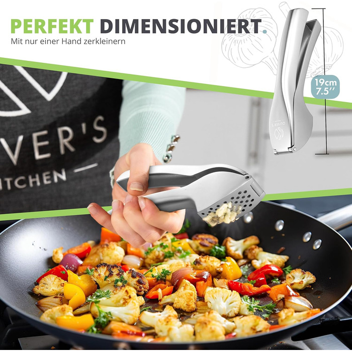 Прес для часнику преміум-класу Oliver's Kitchen - зручний і простий у догляді - подрібнює часник та імбир без зусиль (шкірка не по