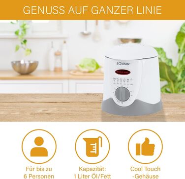 Фритюрниця Bomann 2in1 з 6 вилок для фондю Фондю для шоколадного фондю і сирного фондю Фритюрниця на 1 літр олії/жиру Панель керування з дисплеєм керування Корпус Cool-Touch 840 Вт FFR 1290 CB