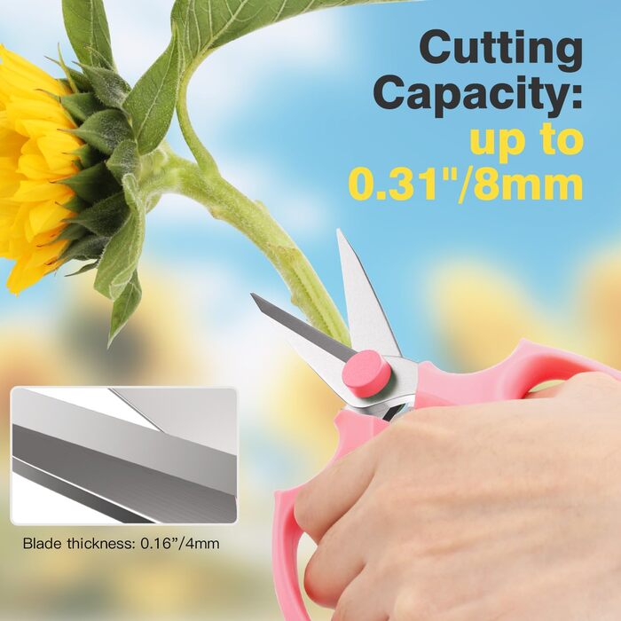 Квіткові ножиці Housolution Pointed, 3 шт., міцні квіткові ножиці, садові ножиці преміум-класу з сталі, ножиці для квітів, плодового листя, ручні ножиці, інструмент для обрізки садівництва та аранжування квітів, колір авокадо, рожеві (показано - рожеві, 3
