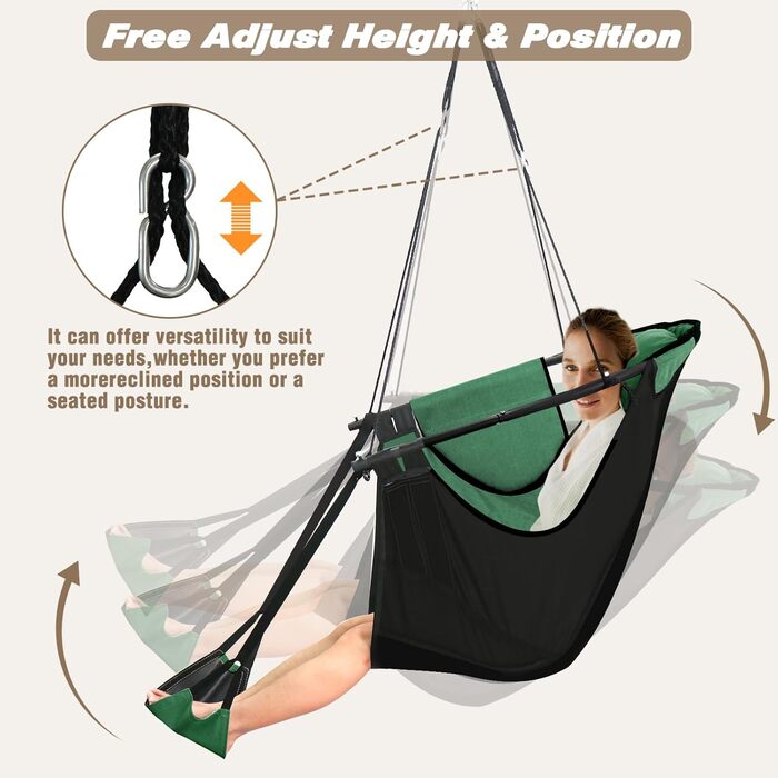 Підвісне крісло Chihee з підставкою для ніг, гамак-крісло з металевим каркасом U-подібної форми, міцне крісло-гойдалка Teslin з тканини Оксфорд з боковими кишенями, підголівник, карабін, міцна опора та повітропроникність, зелений