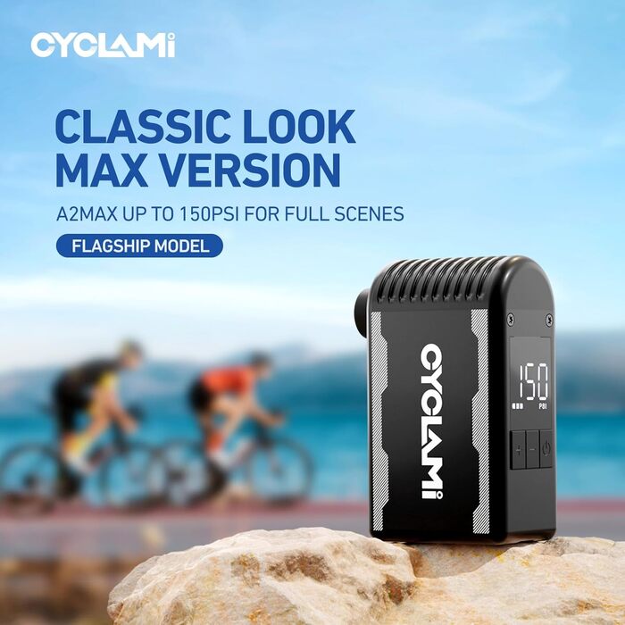 Велосипедний насос, міні-електричний A2MAX, 85x50x32 мм, 10.3 бар / 150 PSI, алюмінієвий сплав, чорний