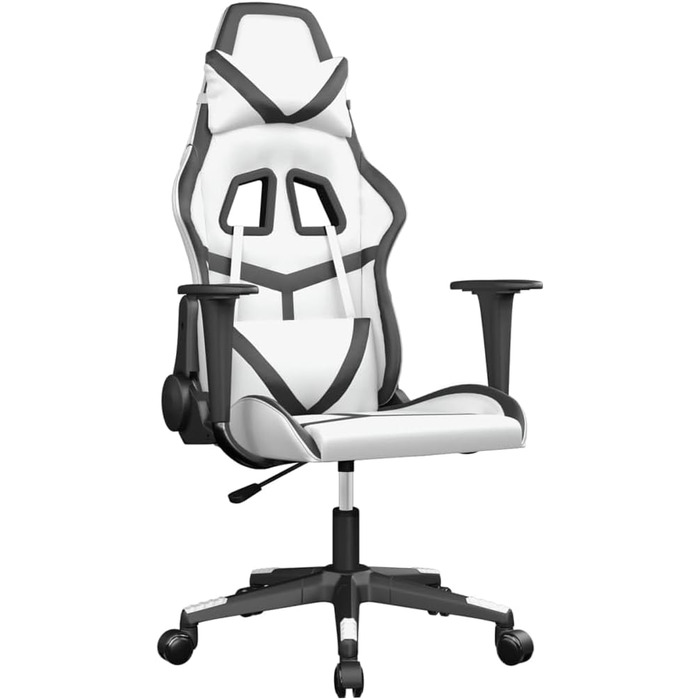 Ігрове крісло, біла та чорна штучна шкіра, офісне крісло, ігрове крісло, обертове крісло, стілець для столу - 3143674