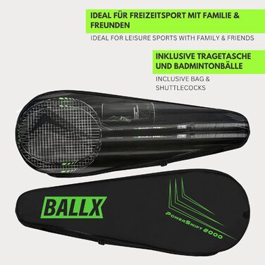 Набір ракеток для бадмінтону BALLX з 2 шт. ВКЛЮЧАЮЧИ ВОЛАНИ ТА СУМКУ - Набір для бадмінтону для відпочинку - Набір ракеток - Ракетки для бадмінтону та волани для дорослих - Ракетка для бадмінтону - Ракетка для бадмінтону