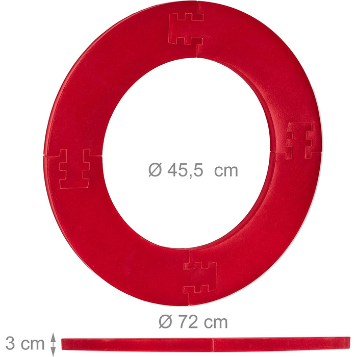 Захисне кільце для дротиків Relaxdays R7, 4 шт., для мішені для дротиків 45 см, міцний настінний захист, EVA, загальний діаметр 72 см, червоне, одинарне