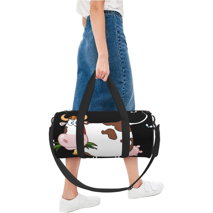 Спортивна сумка, дорожня сумка, милий принт корівки, сумка для ночівлі, чорна, універсальний розмір, сумка для подорожей