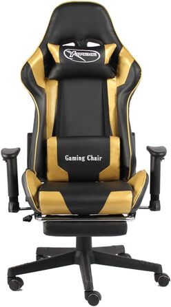 Геймерське крісло з підставкою для ніг, обертове, золотистий ПВХ