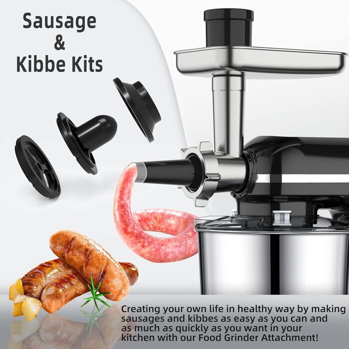 Кухонний комбайн Homlee 3 в 1 Багатофункціональна тістомісильна машина 1800 Вт 6-рівневий блендер, з м'ясорубкою, соковижималкою 1,5 л, чашею з нержавіючої сталі 5,5 л Тістоміс чорний