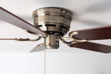 Стельовий вентилятор Kisa без підсвічування Вентилятор із тяговим перемикачем із старовинної латуні з реверсивними лопатями з рожевого та горіхового дерева, діаметр 105 см. (Колір латунь, палісандр/горіх)