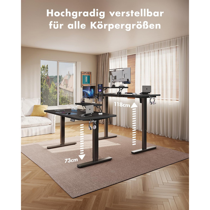 Стіл Airfish з регульованою висотою 120 x 60 см зі світлодіодним освітленням, електрично регульований по висоті стіл зі знімним кріпленням для монітора, регульований стіл для домашнього офісу та ігор, чорний 120 x 60 см