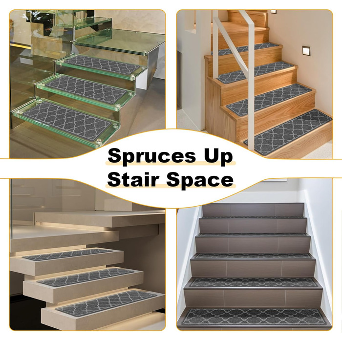 Килимків для сходів 76x20 см, протиковзкі килимки для сходів, самоклеючий килимок для сходів, килимок для сходів, який можна прати в пральній машині, з гумовою основою TPR для дітей, людей похилого віку та собак, сірий, 15 шт., 15