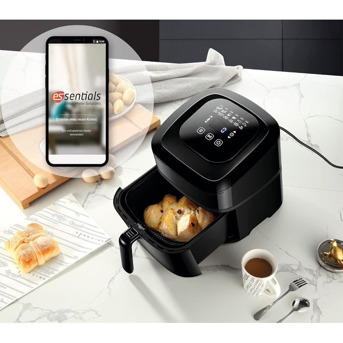 Розумна фритюрниця з Wi-Fi об'ємом наповнення 5,5 літрів Розумна фритюрниця з автоматичним налаштуванням температури та часу Можливе керування через додаток Фритюрниця без олії (1800 Вт)