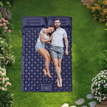 Килимок для кемпінгу, надувний матрац з подушкою, надувний килимок для сну, 180 x 120 x 5 см, ідеально підходить для піших прогулянок, подорожей на природі, кемпінгу на автомобілі, трекінгу та пригод у дикій природі, темно-синій