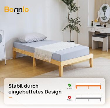 Дерев&39яне ліжко Bonnlo 90x200 см з рейковою основою, каркас ліжка натуральний, двоярусне ліжко зі 100 сосни