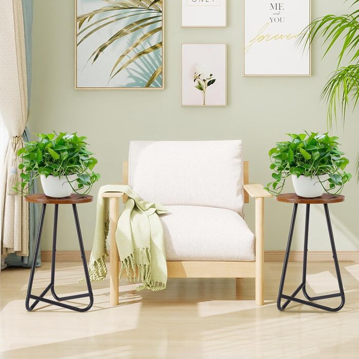 Кругла підставка для рослин HDANI 50 см, підставка для квітів, полиця для рослин з дерева та металу, сучасна полиця для кімнатних рослин для вітальні, балкону та офісу, чорний рустикальний коричневий 50 см