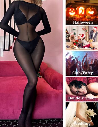 Прозорий жіночий боді-сітка, з довгими рукавами, чорний, універсальний розмір