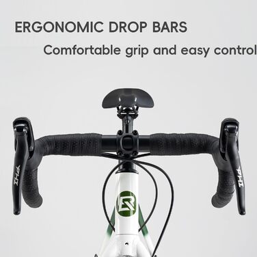 Шосейний велосипед ROCKBROS для підлітків, 22 дюйми, алюмінієвий, дитячий, SENSAH PHI 10-швидкісна система перемикання передач, механічні дискові гальма, легка рама з внутрішнім прокладанням тросів, ергономічний для велосипедистів зростом 140-155 см, бірю