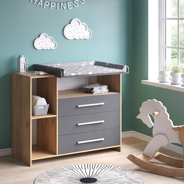 Пеленальний блок Vicco Oskar, золотий дуб/антрацит, 113 x 100 см золотий дуб 53D x 113W x 100H см (3 шухляди)