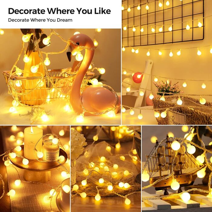 Світлодіодні казкові вогні, що живляться від електрики, 23M казкові вогні куля теплий білий з вилкою для зовнішнього і внутрішньог