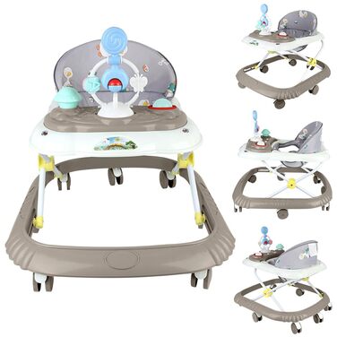 Дитячі ходунки, 4 в 1, з ігровою дошкою, 4 регульовані висоти, складані, для дітей від 6 до 18 місяців (Kaki, 58 x 55 x 65 см) kaki 58x55x65 см