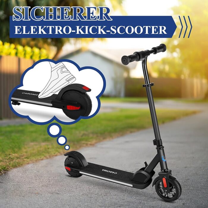 Електросамокат Caroma для дітей віком 8-12 років, двигун 180 Вт, 16 км/год, час їзди 60 хв, регульована швидкість та висота, різнокольорове підсвічування, світлодіодний дисплей, складаний дитячий електросамокат, новий чорний