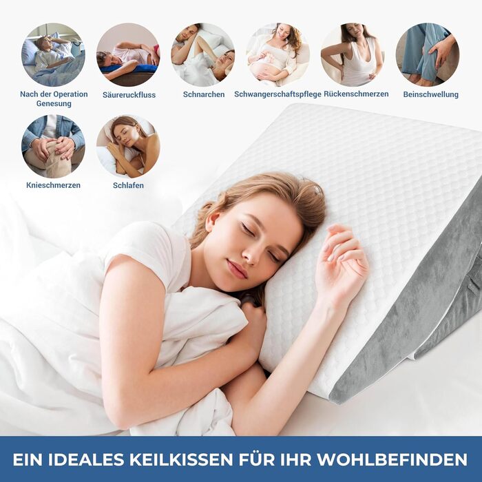 Регульована клиноподібна подушка, подушка для читання з піни високої щільності з валиком для шиї для ліжка та дивана, ергономічна клиноподібна подушка для ліжка від рефлюксного апное сну, подушка для ніг, подушка для спини для читання, гри або перегляду т