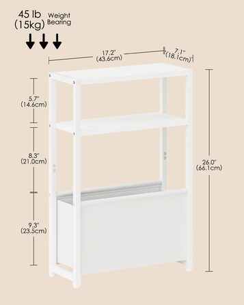 Журнальний столик з місцем для зберігання речей, 3-ярусний вузький журнальний столик з сумкою, вузька тумбочка, маленький журнальний столик для невеликих приміщень, спальня, вітальня, офіс (білий)