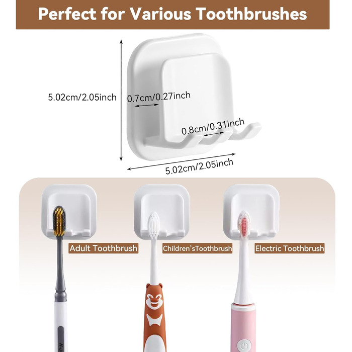 Тримач для зубної щітки з 2 шт. Настінний тримач для чашки для зубної щітки без свердління, водонепроникний тримач для зубної щітки Самоклеючий тримач для електричної зубної щітки, для настінного кріплення Ванна кімната Кухня Вітальня