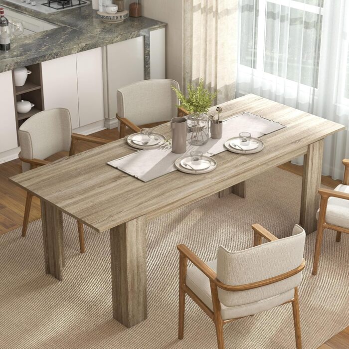 Розсувний обідній стіл HOMCOM 180-260 x 90 см, Кухонний стіл для 8-10 осіб, Сучасний обідній стіл, Дуб, Виготовлено в ЄС